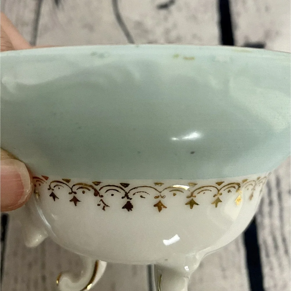 Vintage Hand Painted Rose Motif Japan Blue‎ Porcelain Teacup Gold Accents